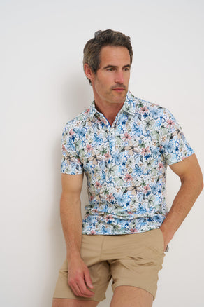 Floral print linen blend polo 073 - Multicolour