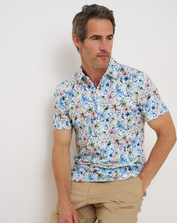Bloemenprint linnenmix polo 073 - Multicolour