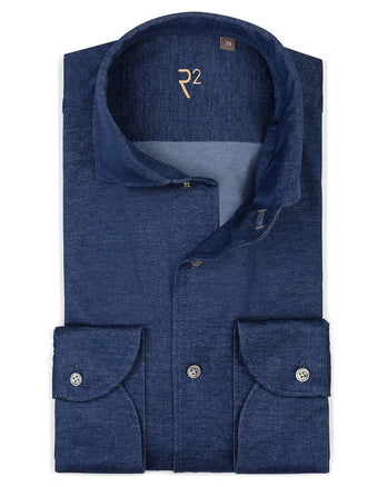 R2 Premium Filoscozia Knitted Baumwollhemd 010 - Navy