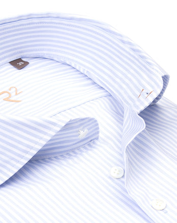 R2 Premium gestreiftes Baumwollhemd 018 - Light blue