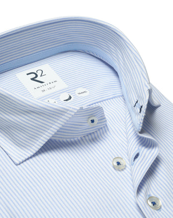 Travel shirt striped 018 - Light blue