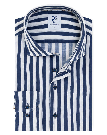 Chemise en lin stretch à rayures 010 - Navy
