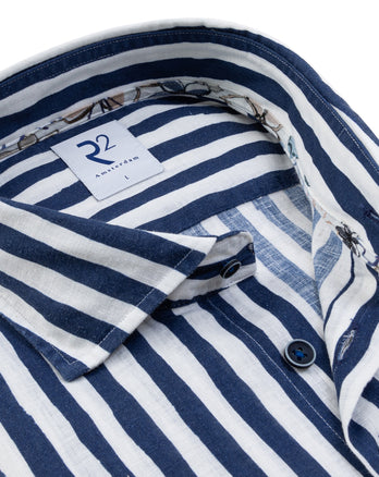 Chemise en lin stretch à rayures 010 - Navy