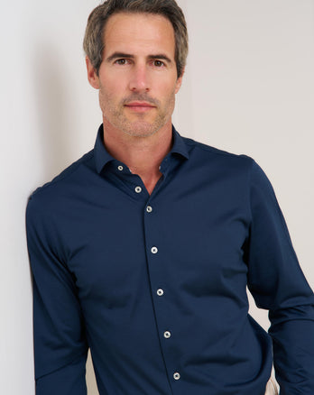 Leinenmischung Travel Hemd 010 - Navy