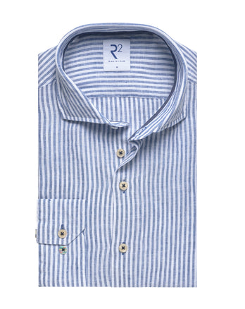 Gestreiftes Leinenmischhemd 010 - Navy