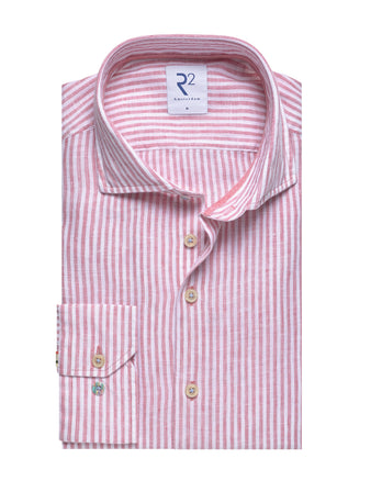 Chemise rayée en lin mélangé 099 - Coral