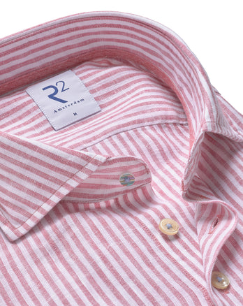 Chemise rayée en lin mélangé 099 - Coral