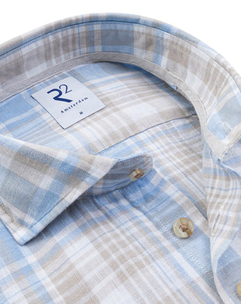 Leinenmischung kariertes Hemd 045 - Beige