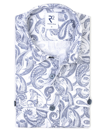 Floral print cotton shirt 014 - Blue