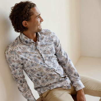 Travel shirt floral print 045 - Beige