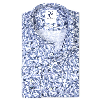 Leaf print stretch shirt 014 - Blue