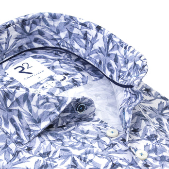 Leaf print stretch shirt 014 - Blue
