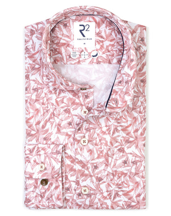 Leaf print stretch shirt 099 - Coral