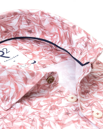 Leaf print stretch shirt 099 - Coral