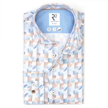 Retro-Print Baumwollstretch Hemd 014 - Blue