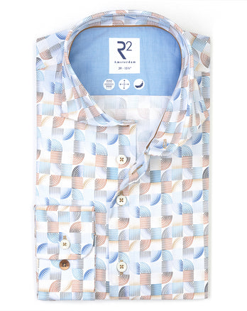 Chemise stretch en coton à imprimé rétro 014 - Blue