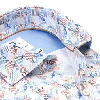 Retro-Print Baumwollstretch Hemd 014 - Blue