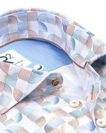 Chemise stretch en coton à imprimé rétro 014 - Blue