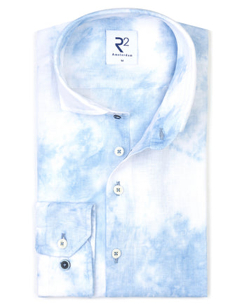 Chemise 100 % lin teinte au nœud 018 - Light blue