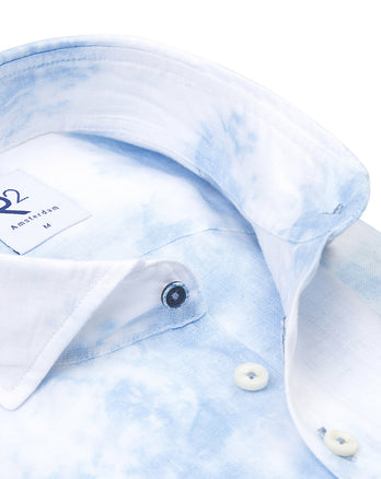 Chemise 100 % lin teinte au nœud 018 - Light blue