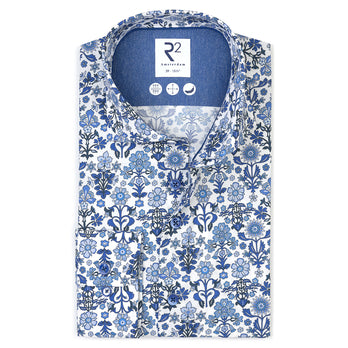 Chemise en coton à imprimé floral 014 - Blue