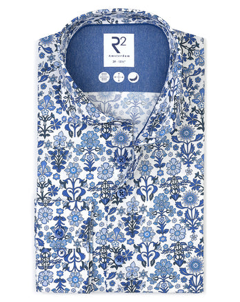 Chemise en coton à imprimé floral 014 - Blue
