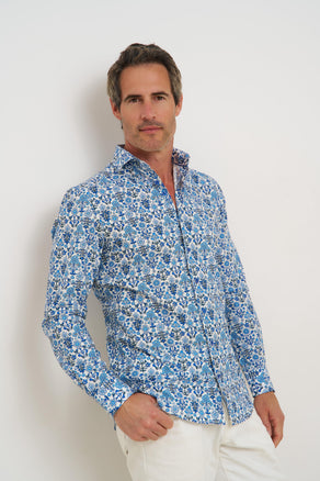 Chemise en coton à imprimé floral 014 - Blue
