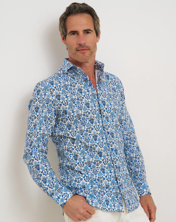 Chemise en coton à imprimé floral 014 - Blue