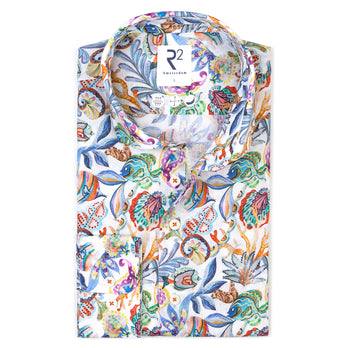 Marine print linen blend shirt 073 - Multicolour