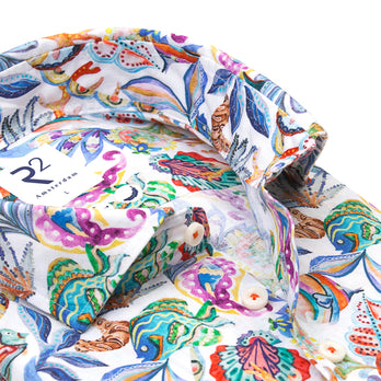 Marine print linen blend shirt 073 - Multicolour