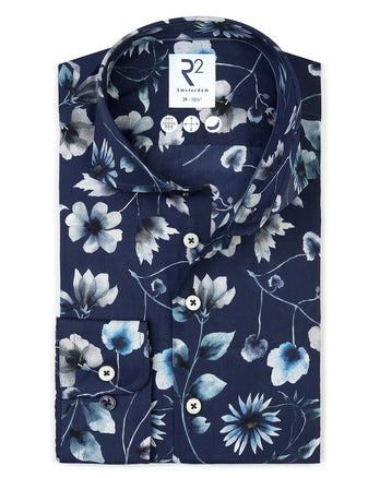 Floral print cotton shirt 014 - Blue