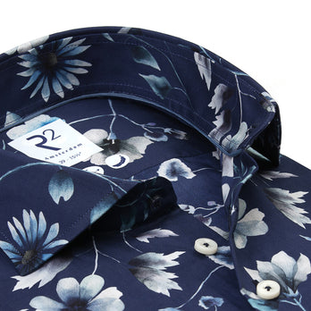 Blumenmuster-Baumwollhemd 014 - Blue