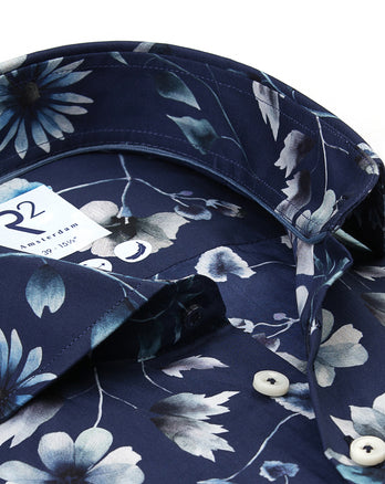 Floral print cotton shirt 014 - Blue