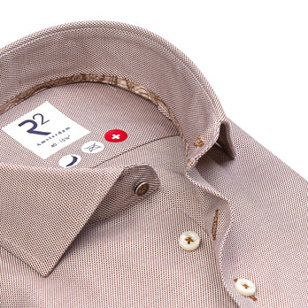 Strijkvrij dobby katoenen overhemd 041 - Brown
