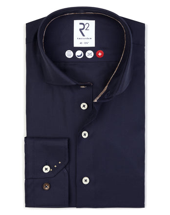 Strijkvrij dobby katoenen overhemd 010 - Navy