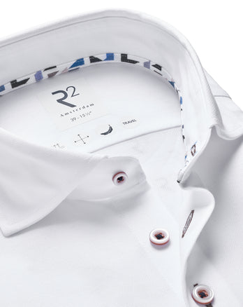 Extra lange Ärmel. Travel Hemd Dobby 004 - White