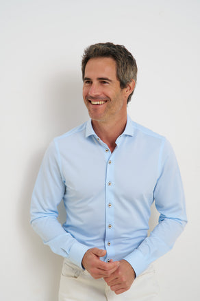 Extra long sleeves. Travel shirt dobby 018 - Light blue