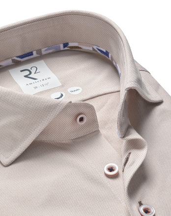 Extra lange Ärmel. Travel Hemd Dobby 045 - Beige