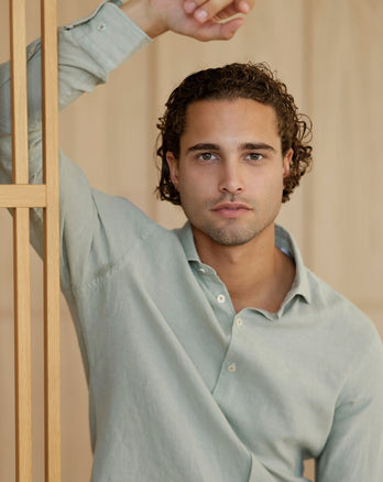 Extra long sleeves. Linen blend shirt 074 - Green