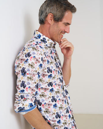 Manches extra longues. Chemise en lin stretch à imprimé floral 073 - Multicolour