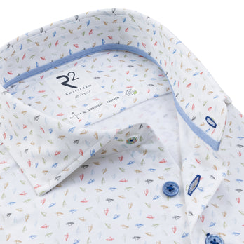 Extra long sleeves. Travel shirt paper plane print 073 - Multicolour