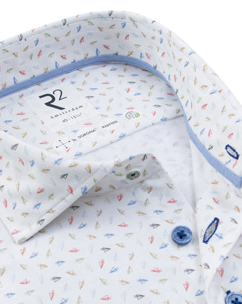 Extra lange Ärmel. Papierflieger-Print Travel Hemd 073 - Multicolour