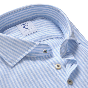 Extra lange mouwen. Gestreepte linnenmix overhemd 018 - Light blue