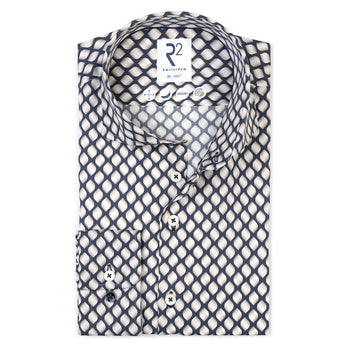 Extra lange mouwen. Geprint lyocell overhemd 010 - Navy