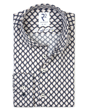 Extra lange Ärmel. Bedrucktes Lyocell Hemd 010 - Navy