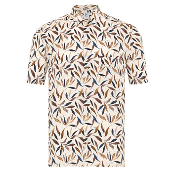 Chemise coton stretch imprimé feuilles manches courtes 045 - Beige