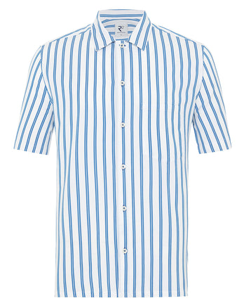 Short sleeve dobby striped cotton shirt 012 - Cobalt