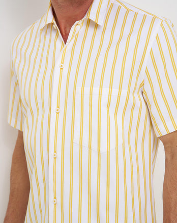 Short sleeve dobby striped cotton shirt 055 - Yellow