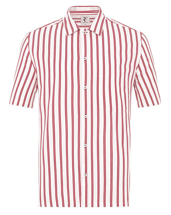 Short sleeve dobby striped cotton shirt 085 - Red