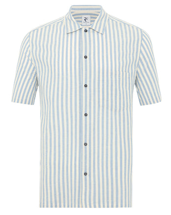 Short sleeve canvas striped cotton shirt 018 - Light blue